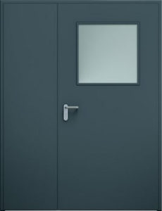Drzwi ECO dwuskrzydłowe niesymetryczne, przeszklenie | RAL 7016
