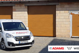 Brama garażowa roletowa BR-77 S, drzwi aluminiowe panelowe BR Wiśniowski. Adams Salon partnerski Żary